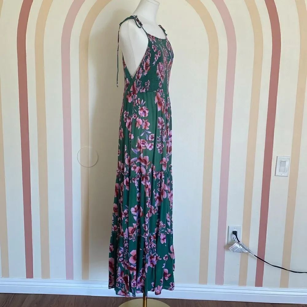 Free People Dark Green and Pink Garden Party Maxi Dress Size Medium - Picture 7 of 15